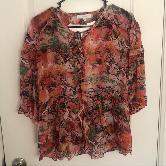 Rare IRO blouse Reopam 18S Floral Ruffle back open flowy top Sz 36 - Picture 3 of 12